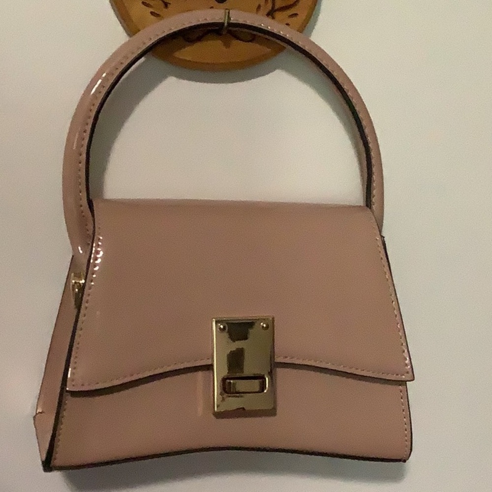Aldo Pink patent Mini Bag with Gold Accents and Flap Closure